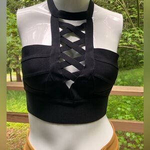 Bebe Black Strappy Crop Top